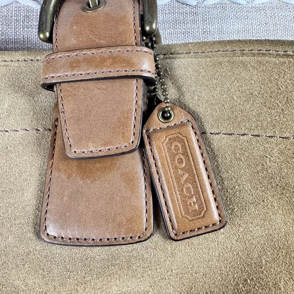 Coach Tan Suede & Leather Tote with Logo Hang Tag - Picture 2 of 9